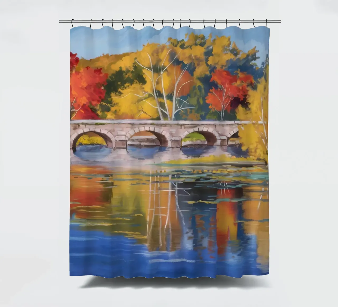 Riflessione autunnale sul fiume tenda da doccia da Angkasa Mist