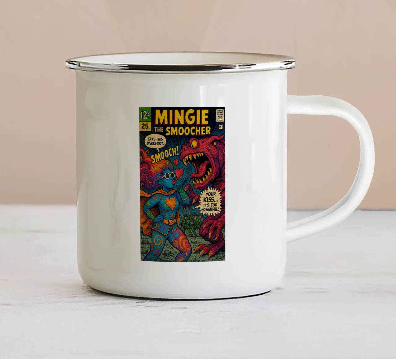 MINGIE THE SMOOCHER 1 - Fresh Supes On The Block tazza in smalto da Vintage Van Gogh