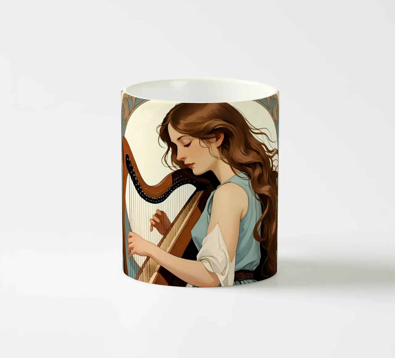 Donna e arpa tazza in ceramica da Massimo Frascogna