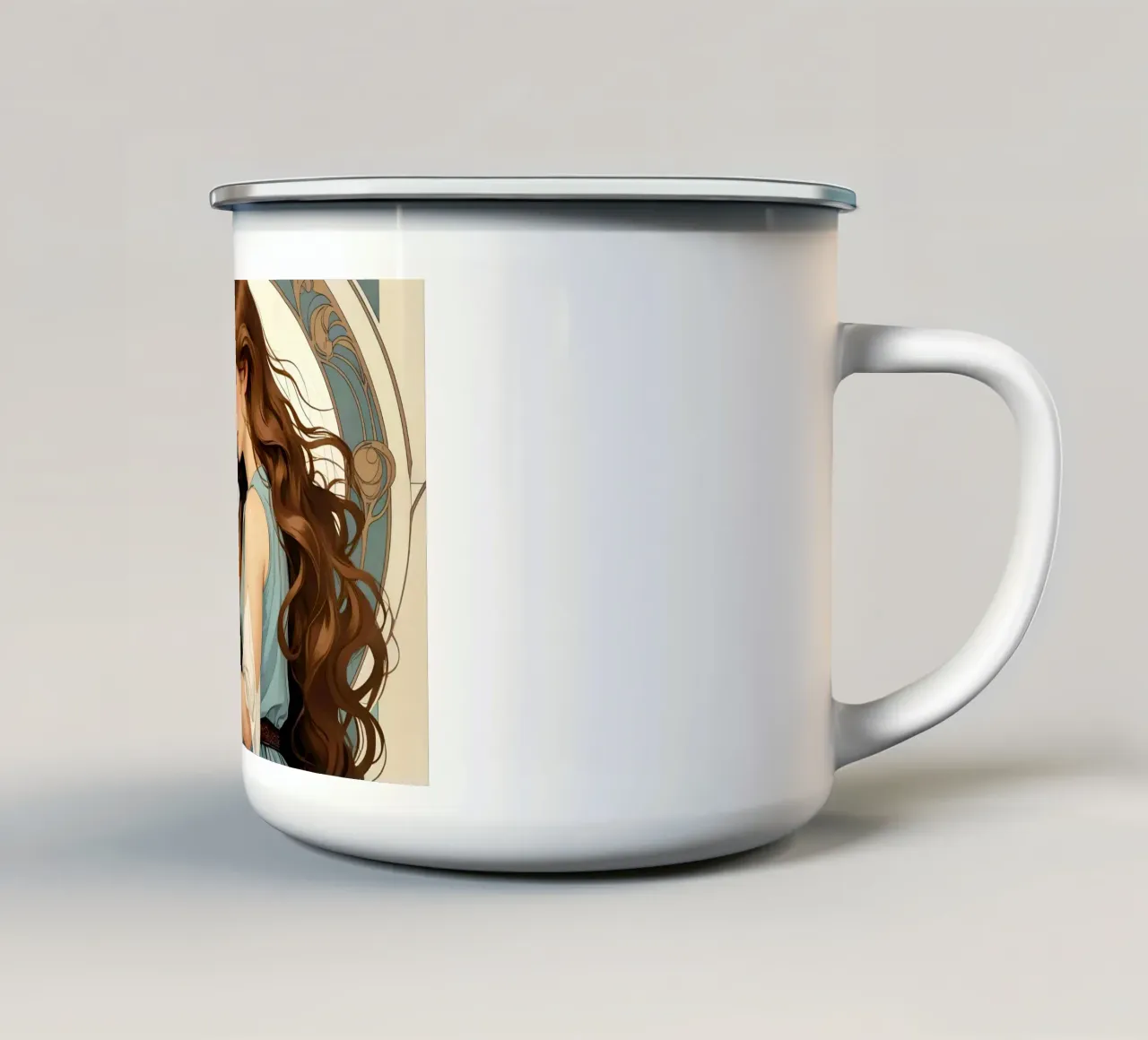 Donna e arpa tazza in smalto da Massimo Frascogna