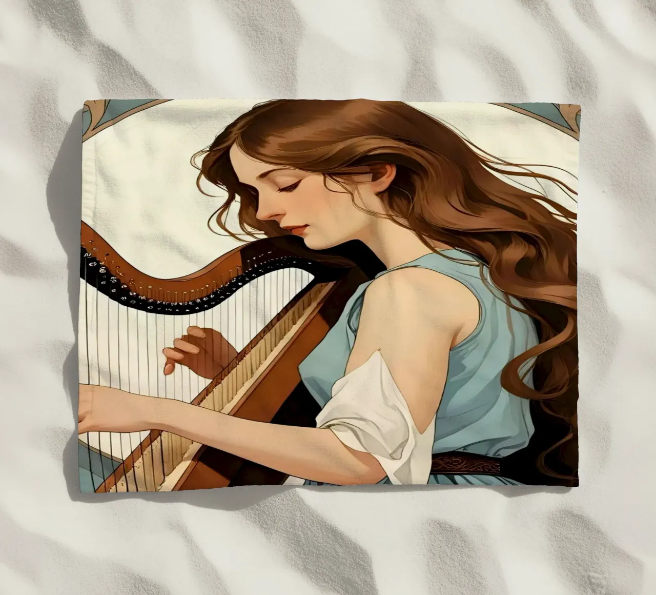 Donna e arpa telo mare da Massimo Frascogna