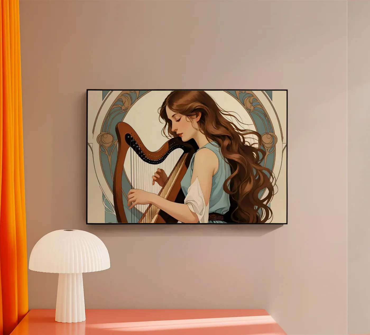 Frau und Harfe Acryl-Glas von Massimo Frascogna
