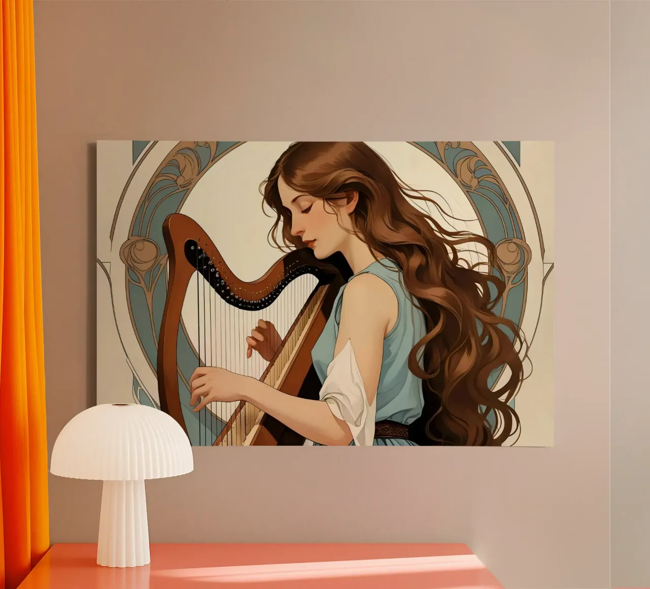 Donna e arpa tela da Massimo Frascogna