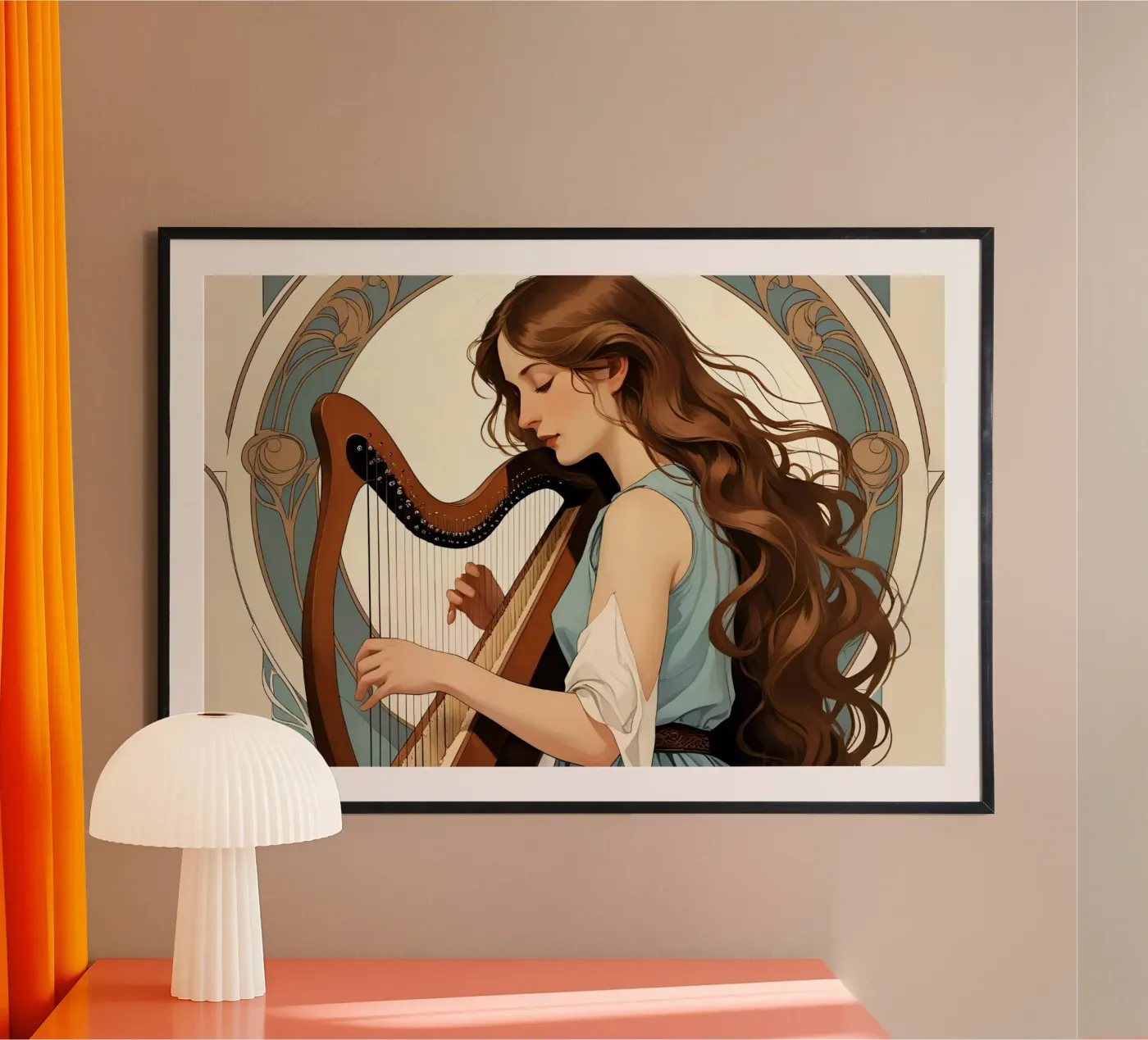 Vrouw en harp poster van Massimo Frascogna
