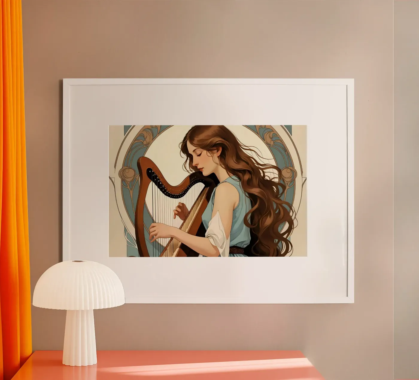Vrouw en harp poster van Massimo Frascogna
