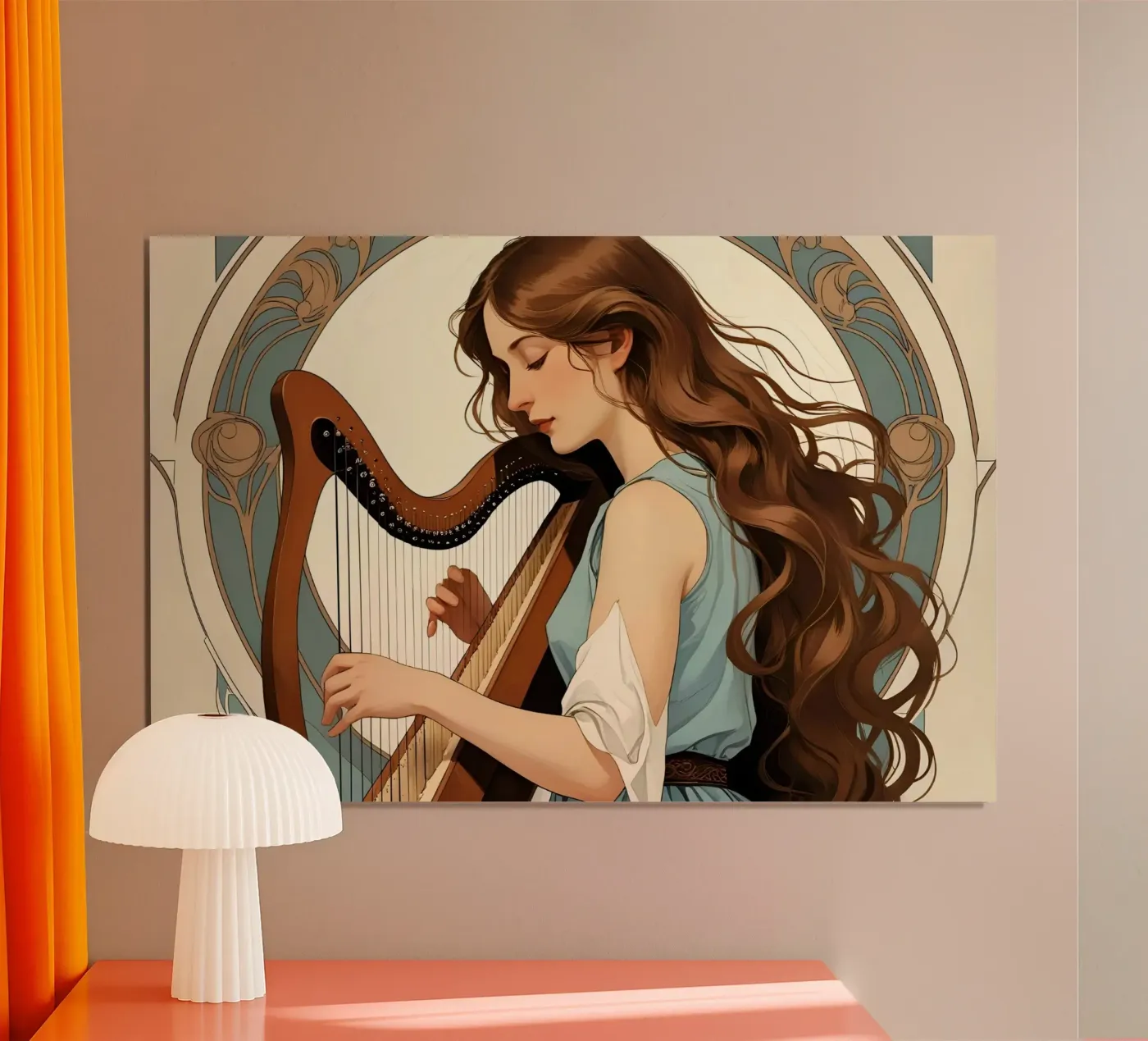 Vrouw en harp poster van Massimo Frascogna
