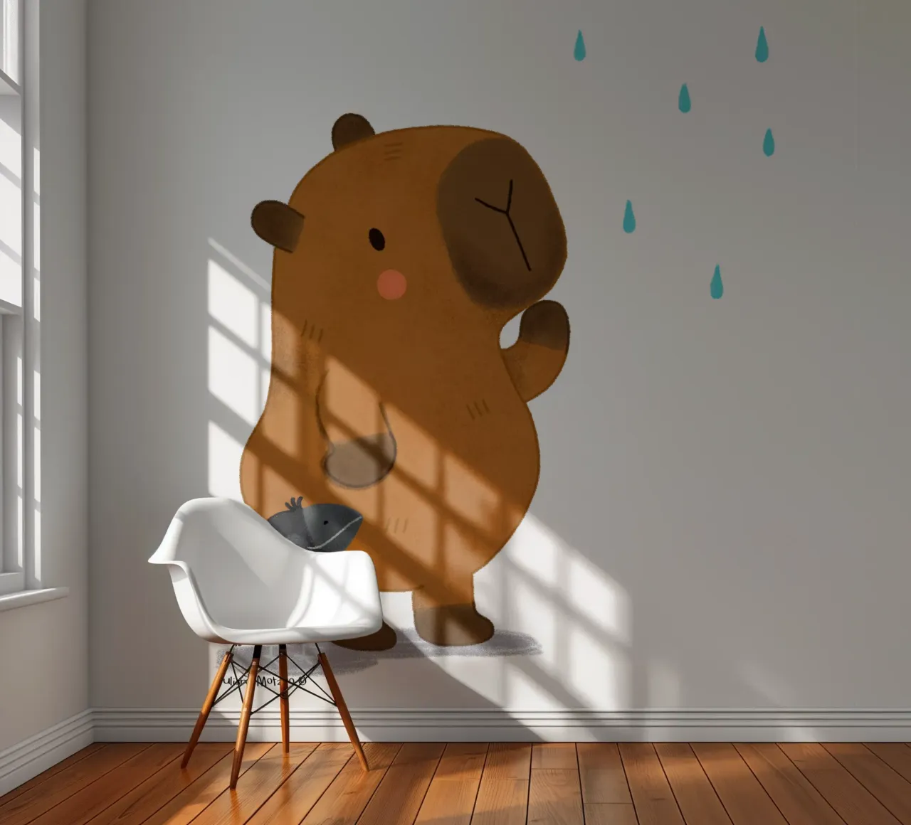 Capybara and Bird looking at the rain photo wallpaper by julianamotzko