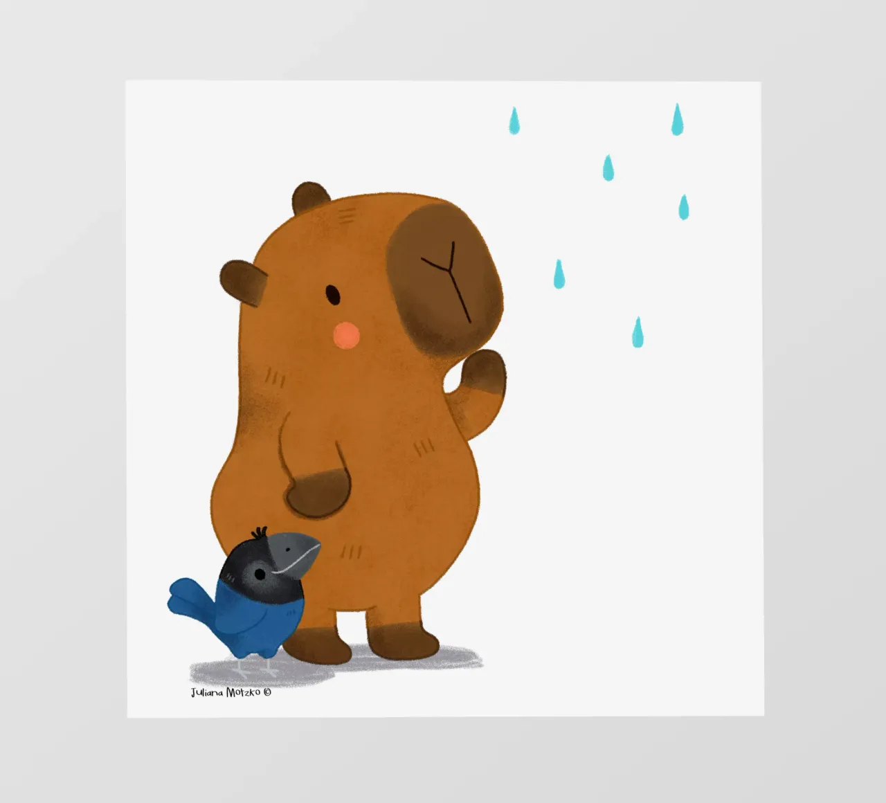 Capibara e uccello guardano la pioggia telo in pvc da julianamotzko