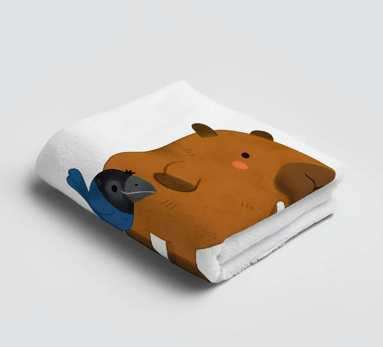 Capybara and Bird looking at the rain towel by julianamotzko