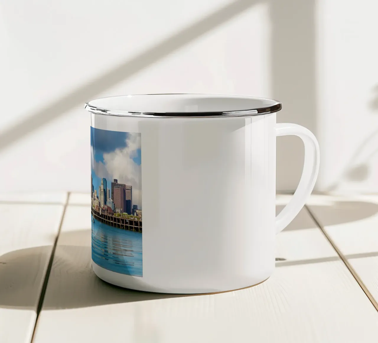 Skyline con barche a vela, Boston, USA tazza in smalto da Wanderlust Vibes