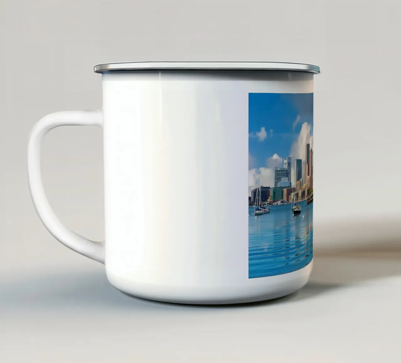 Skyline con barche a vela, Boston, USA tazza in smalto da Wanderlust Vibes