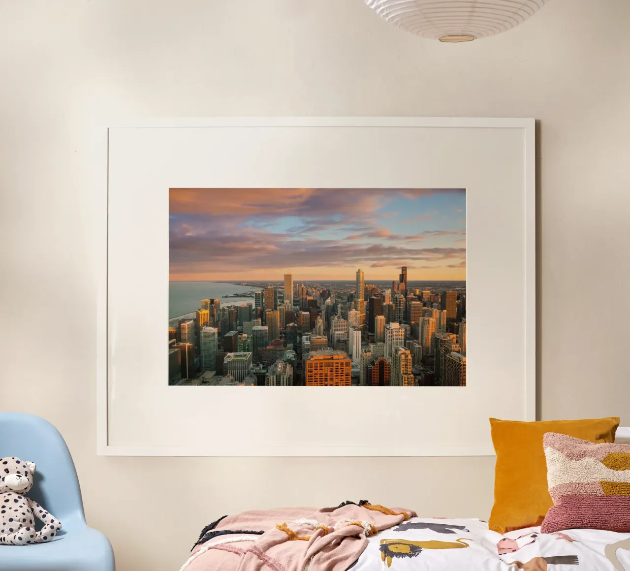 Zonsondergang boven de Loop, Chicago, VS hahnemühle van Wanderlust Vibes