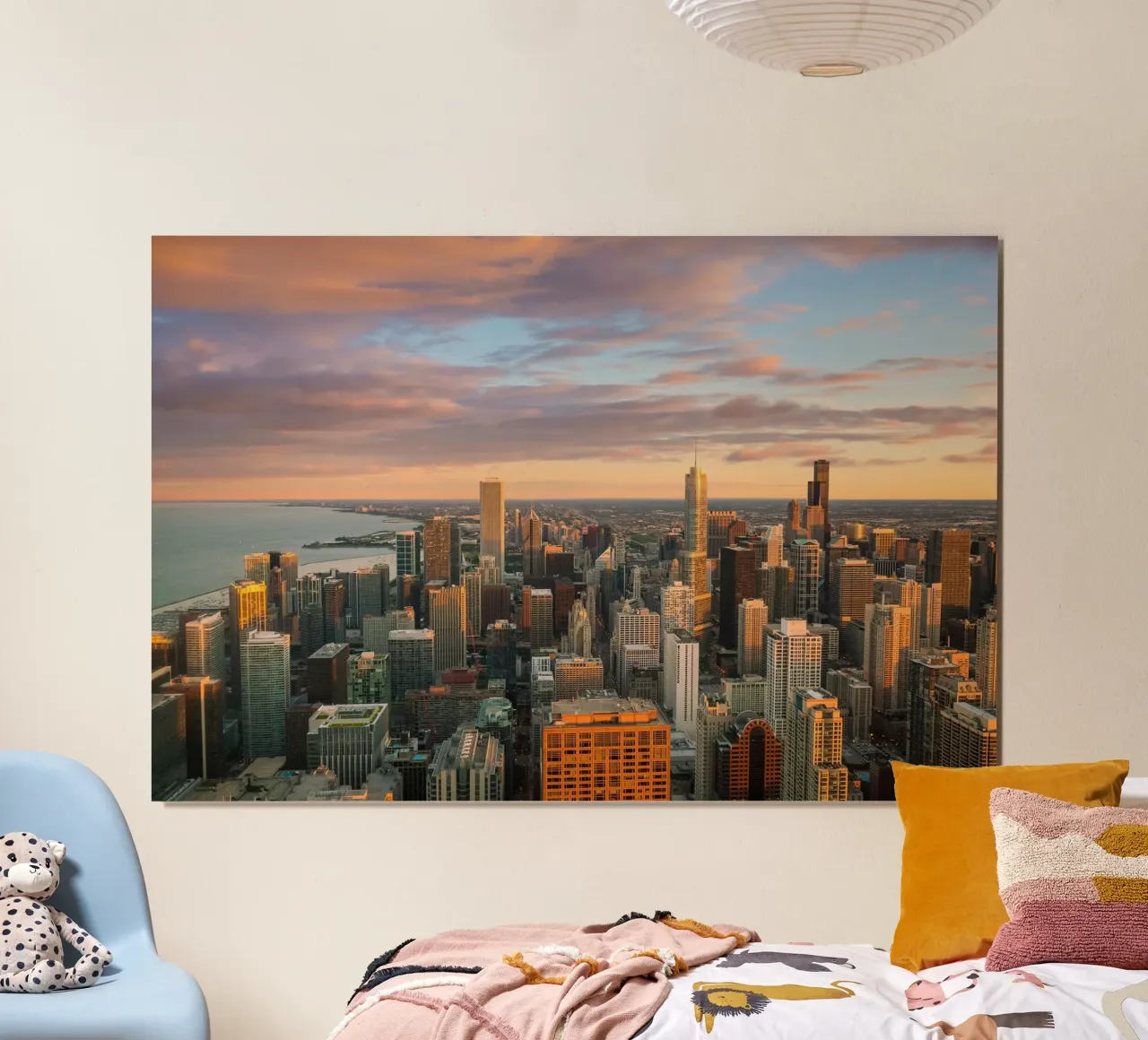 Zonsondergang boven de Loop, Chicago, VS hahnemühle van Wanderlust Vibes