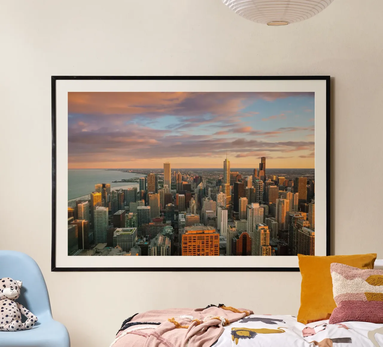 Zonsondergang boven de Loop, Chicago, VS hahnemühle van Wanderlust Vibes
