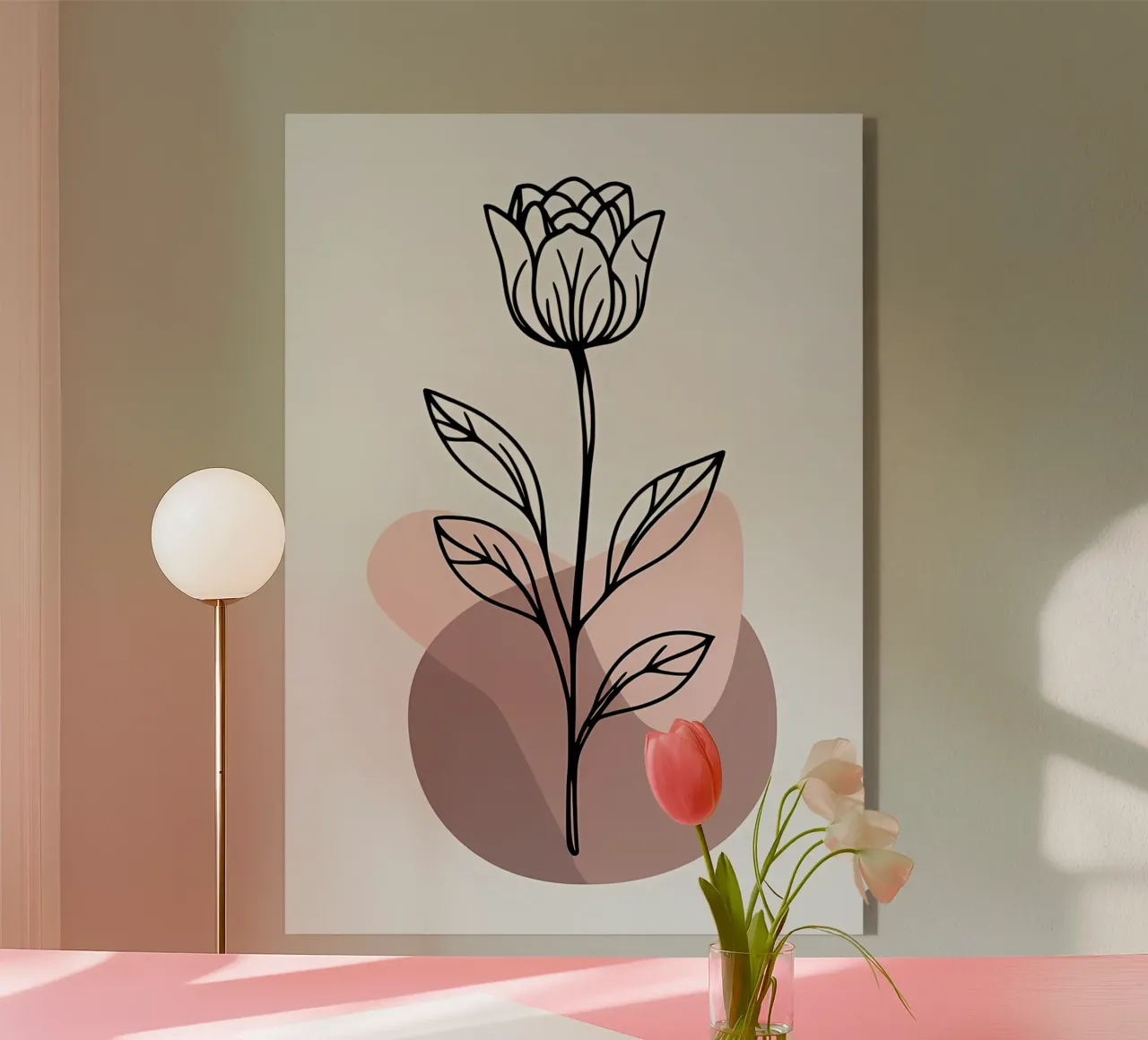 Tulipano minimalista in line art con forme geometriche astratte plexiglass da Bloom And Brush