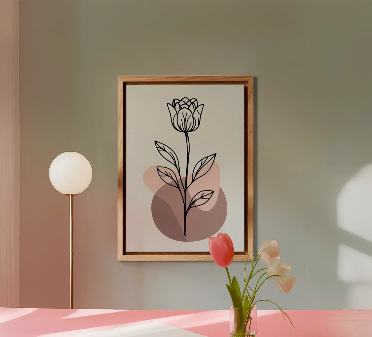 Tulipano minimalista in line art con forme geometriche astratte alluminio dibond da Bloom And Brush