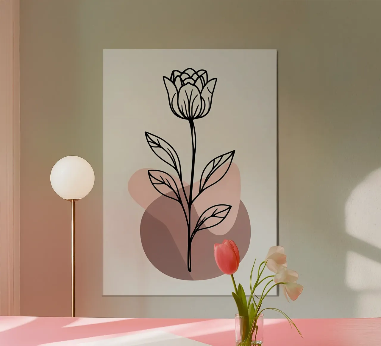 Tulipano minimalista in line art con forme geometriche astratte alluminio dibond da Bloom And Brush