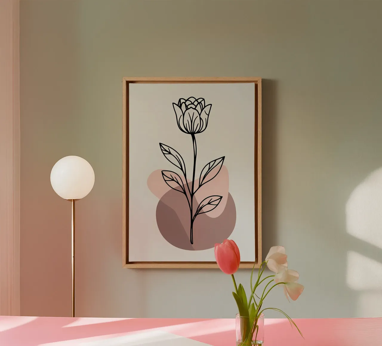 Minimalist Line Art Tulip with Abstract Geometric Shapes canvas by Bloom And Brush