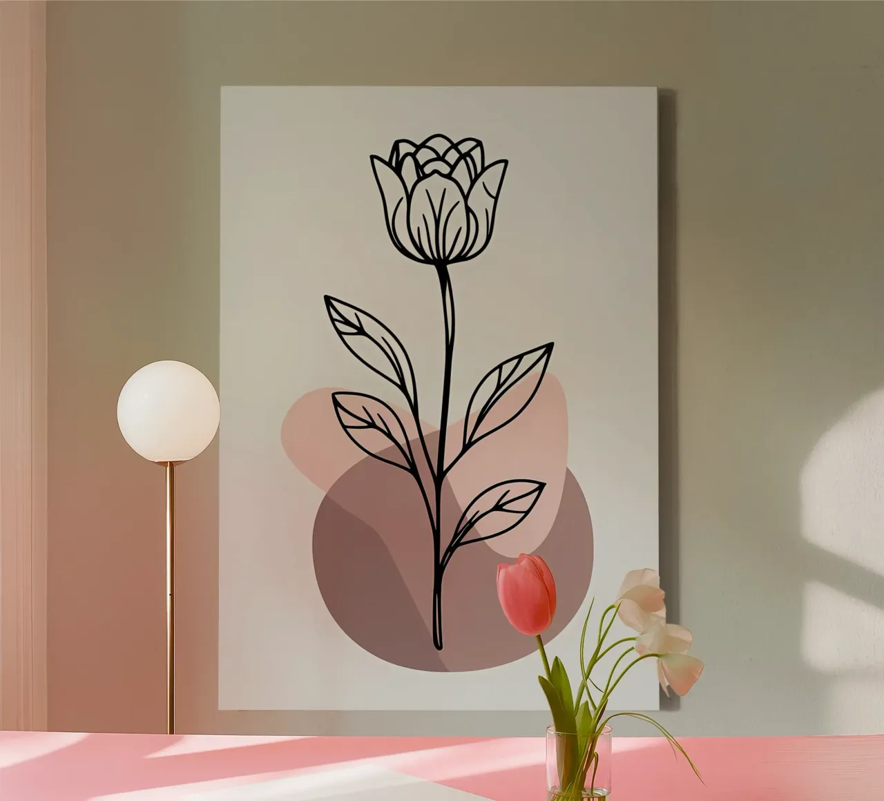 Minimalist Line Art Tulip with Abstract Geometric Shapes canvas by Bloom And Brush