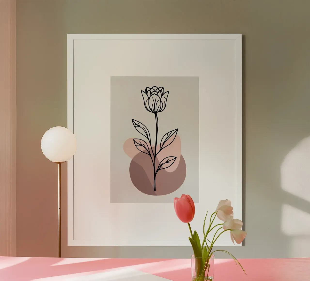 Tulipano minimalista in line art con forme geometriche astratte poster da Bloom And Brush
