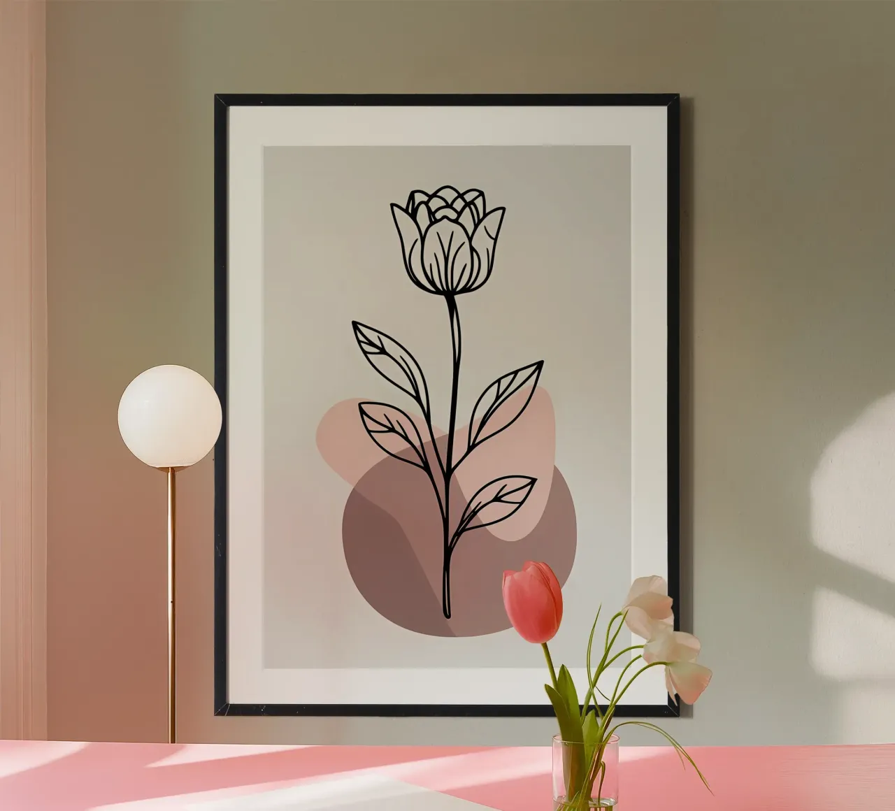 Tulipano minimalista in line art con forme geometriche astratte poster da Bloom And Brush