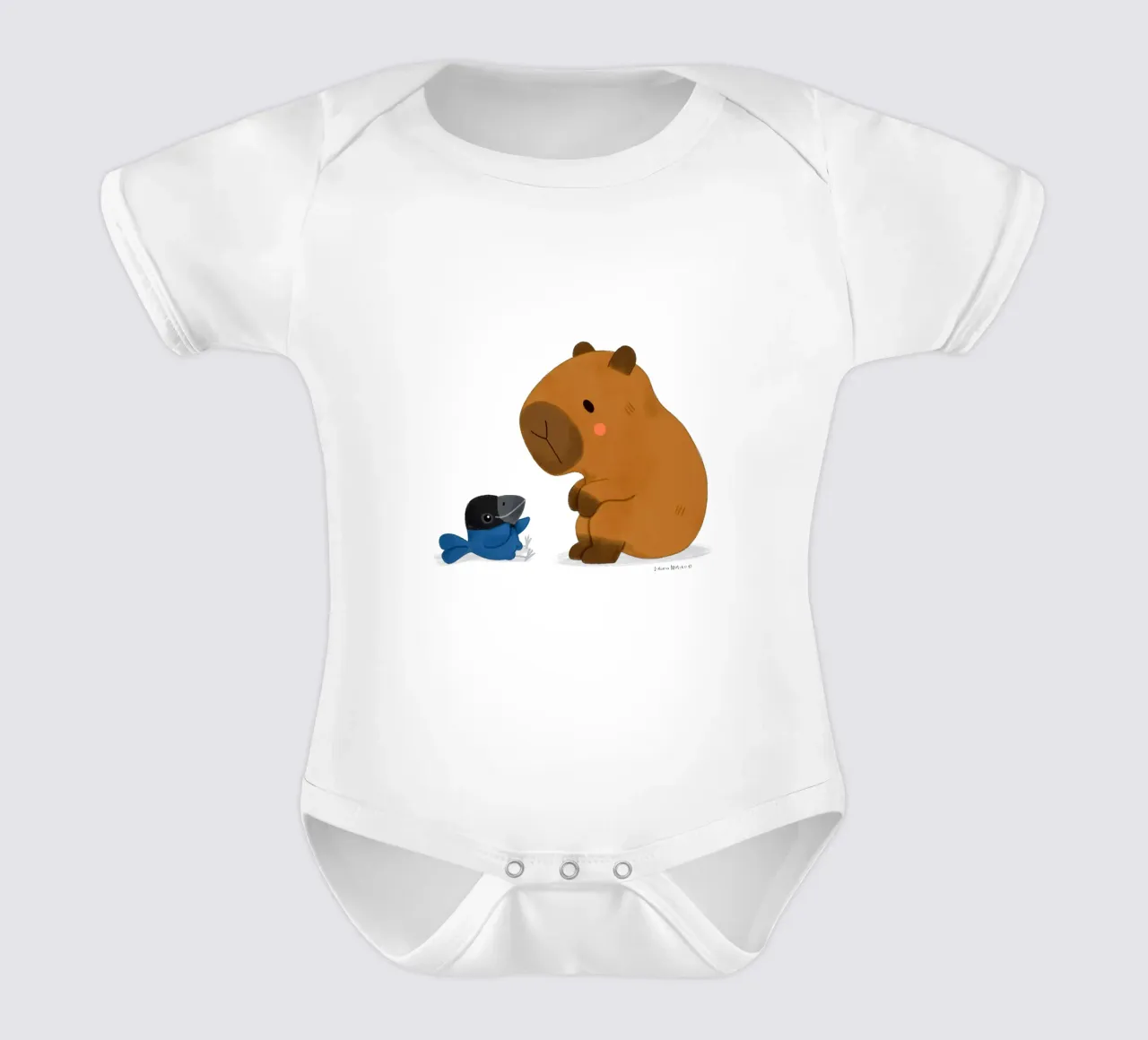 Capybara and Bird talking short-sleeve baby romper by julianamotzko