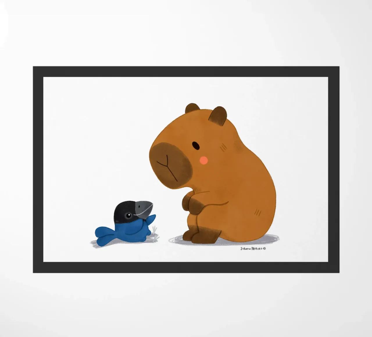Capybara and Bird talking doormat by julianamotzko