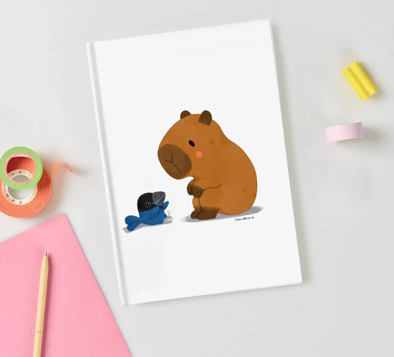 Capybara and Bird talking notebook by julianamotzko