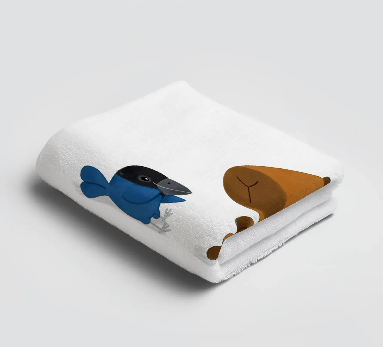 Capybara and Bird talking towel by julianamotzko