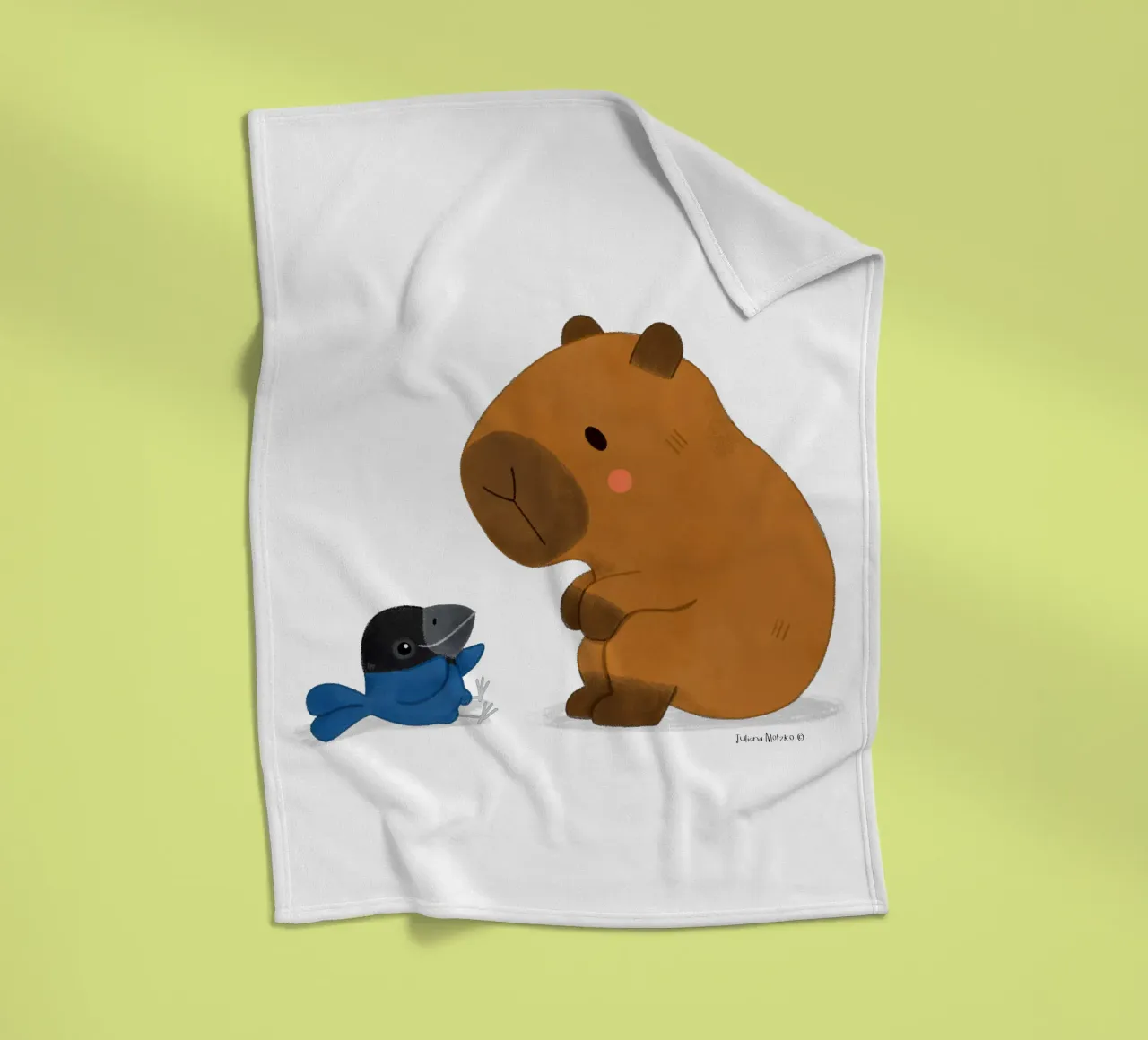 Capybara and Bird talking fleece blanket by julianamotzko