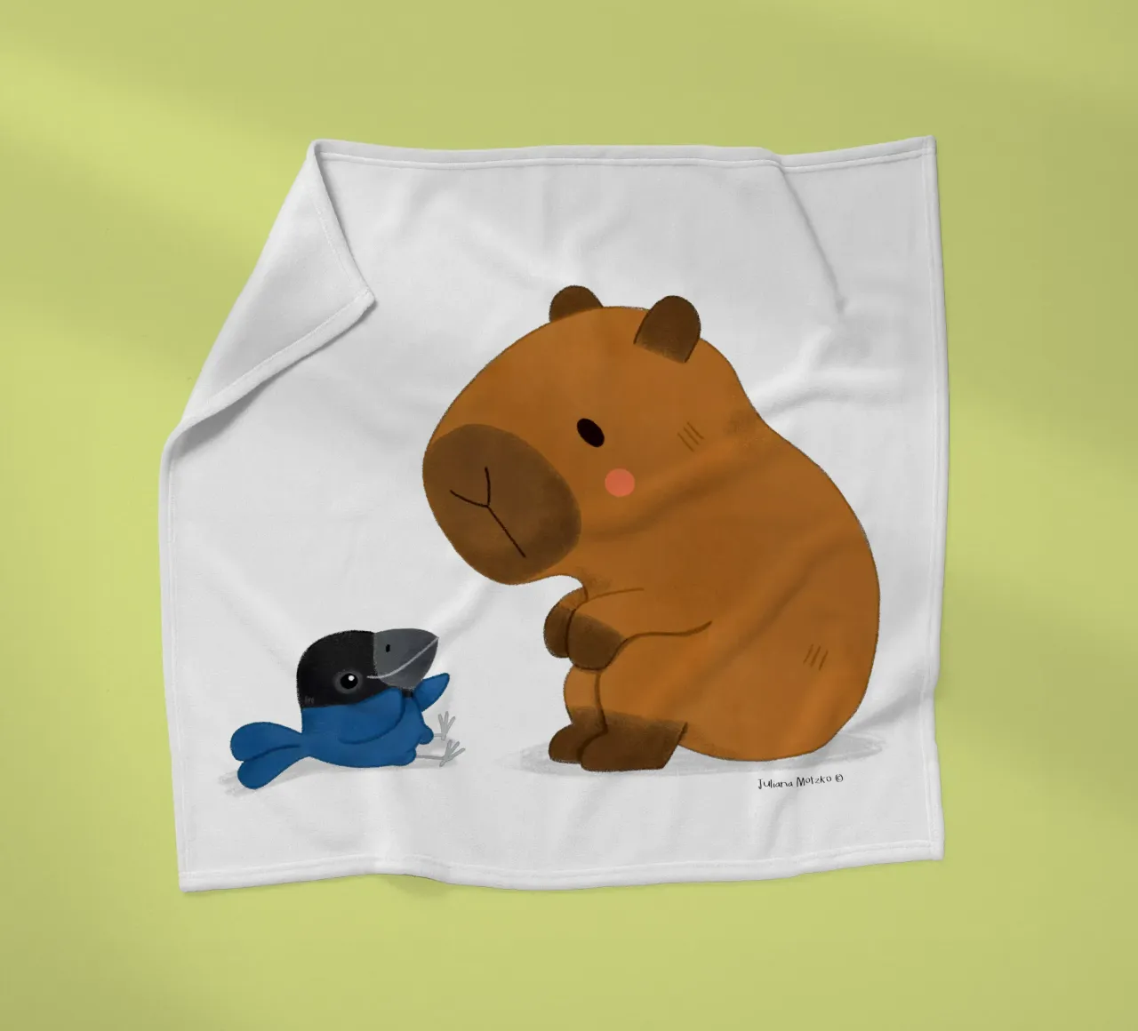 Capybara and Bird talking fleece blanket by julianamotzko