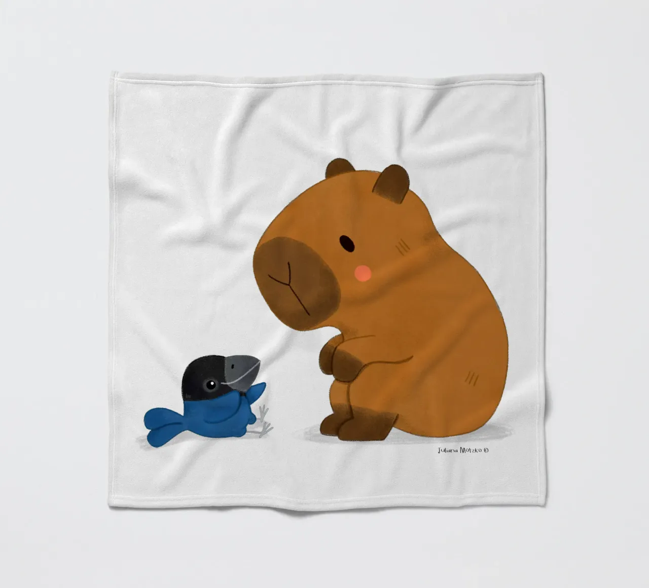 Capybara and Bird talking fleece blanket by julianamotzko