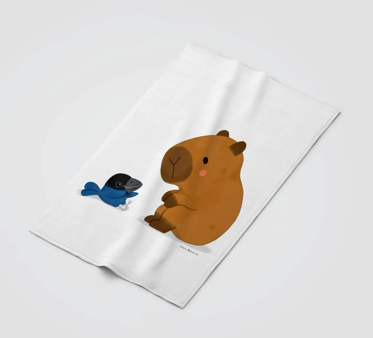 Capybara and Bird talking fleece blanket by julianamotzko