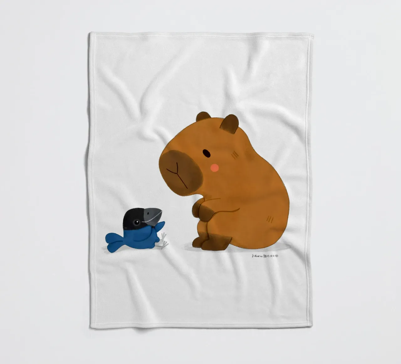 Capybara and Bird talking fleece blanket by julianamotzko