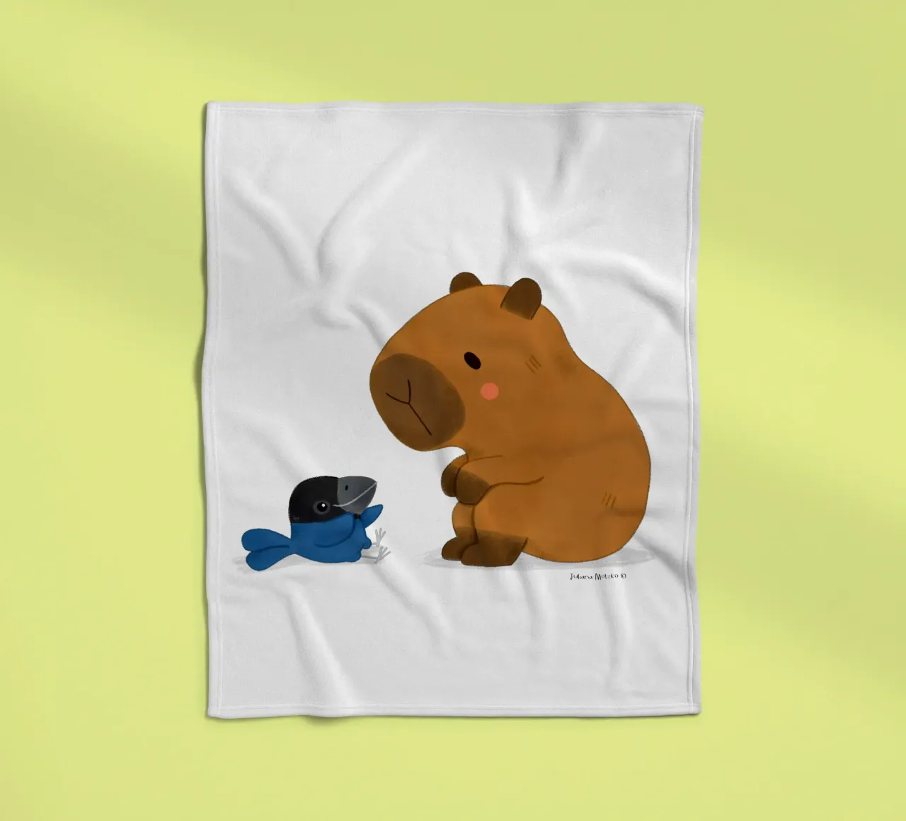 Capybara and Bird talking fleece blanket by julianamotzko