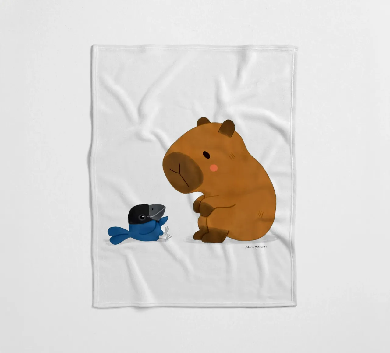 Capybara and Bird talking fleece blanket by julianamotzko