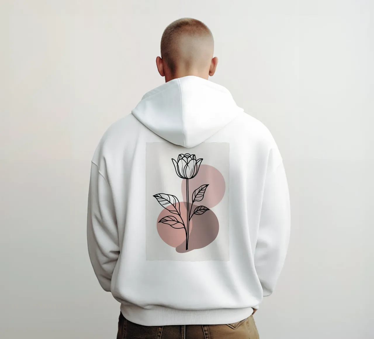 Tulipano minimalista in line art con forme geometriche astratte felpa con cappuccio da Bloom And Brush