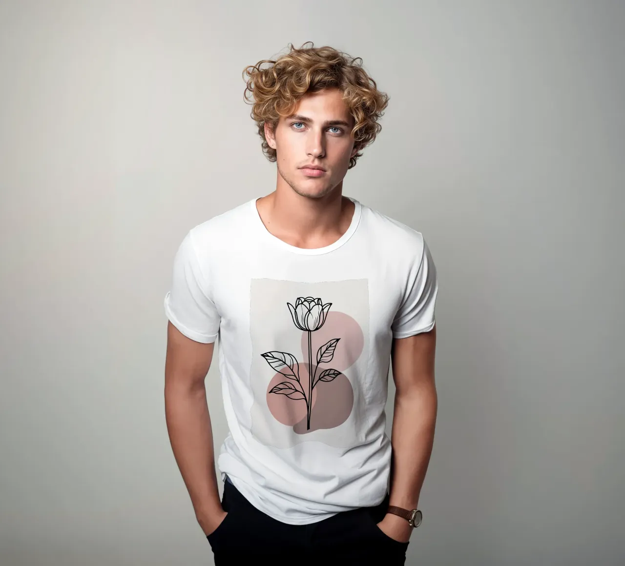 Tulipano minimalista in line art con forme geometriche astratte t-shirt da Bloom And Brush