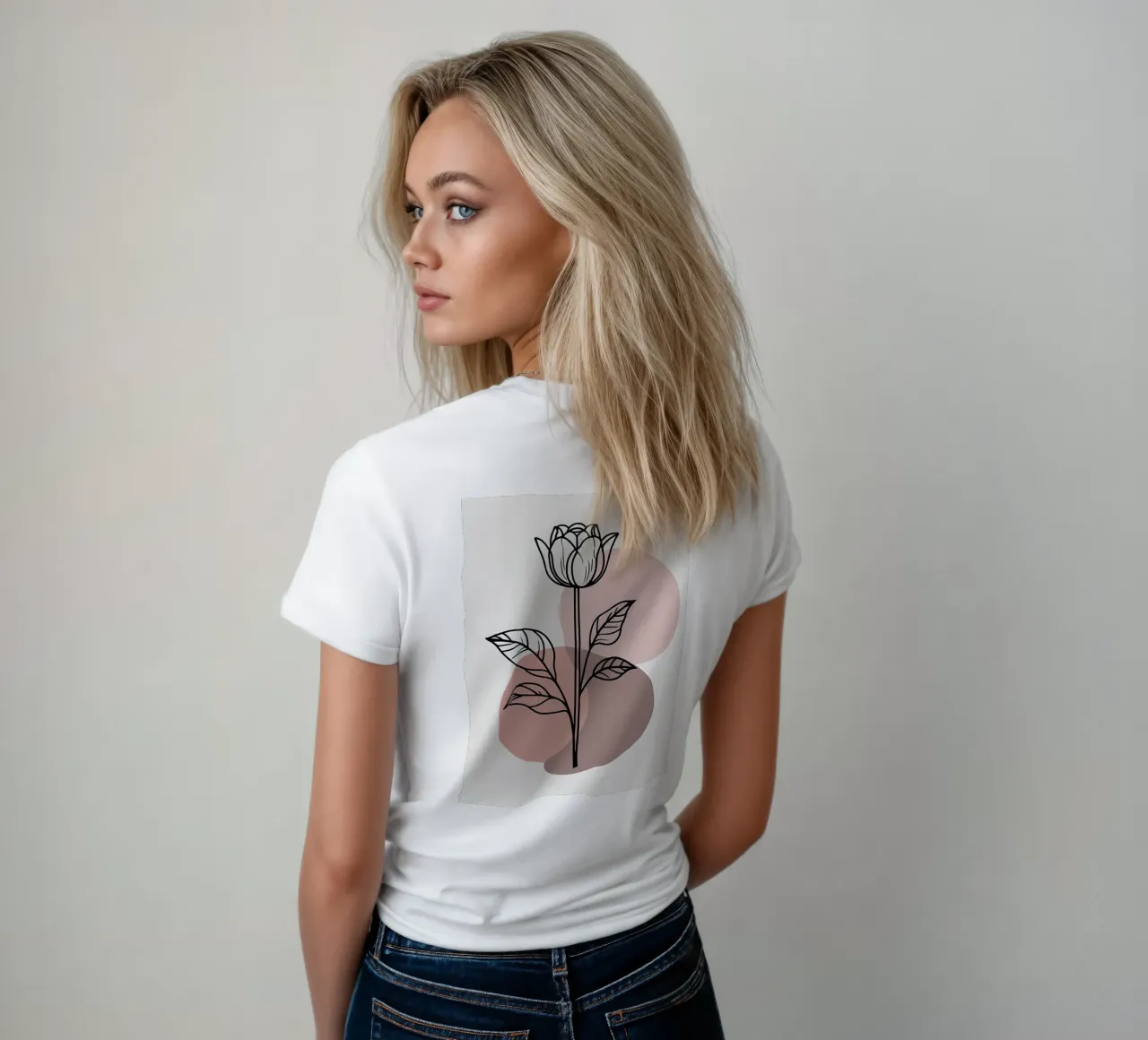 Tulipano minimalista in line art con forme geometriche astratte t-shirt da donna da Bloom And Brush