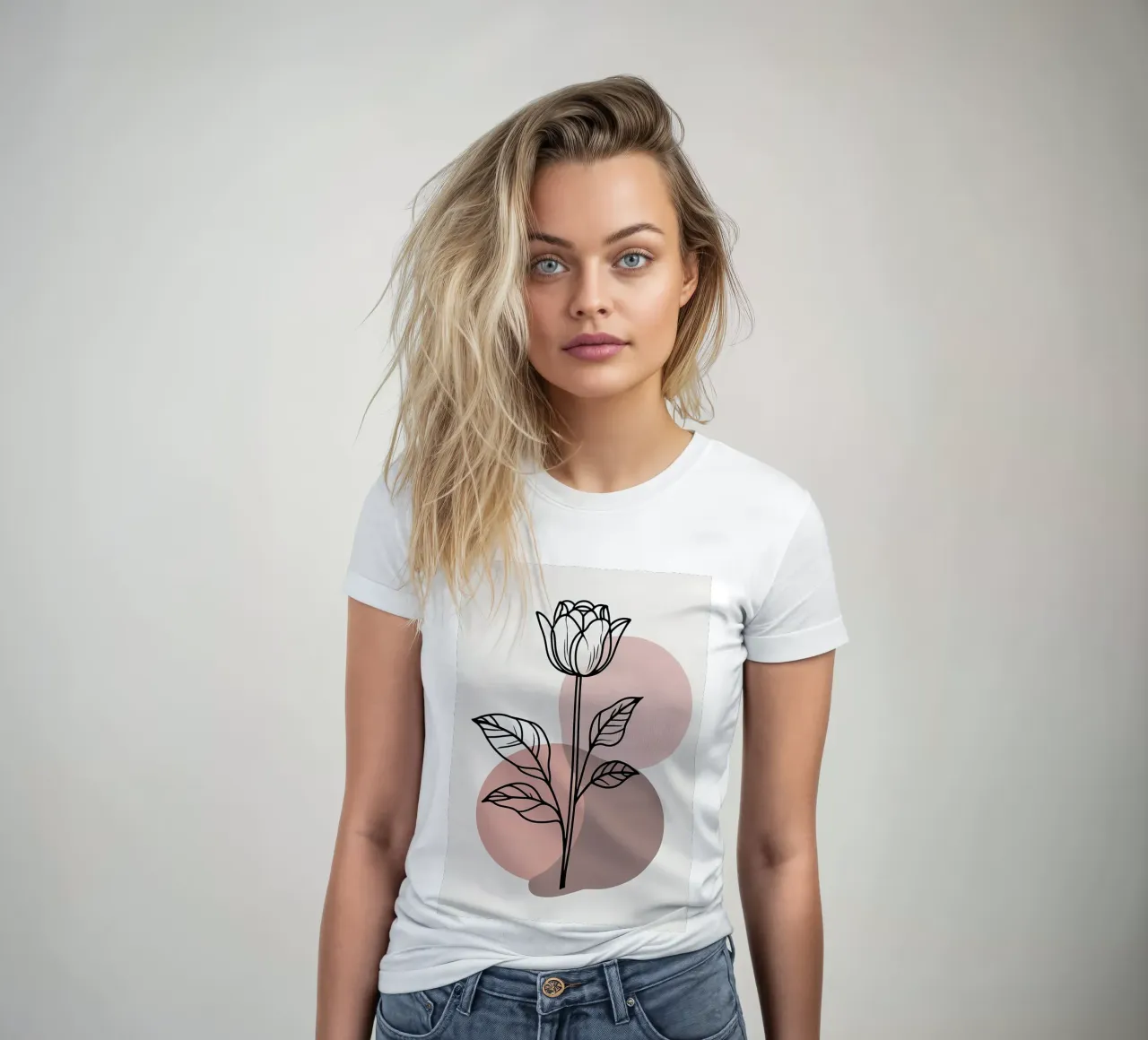 Tulipano minimalista in line art con forme geometriche astratte t-shirt da donna da Bloom And Brush