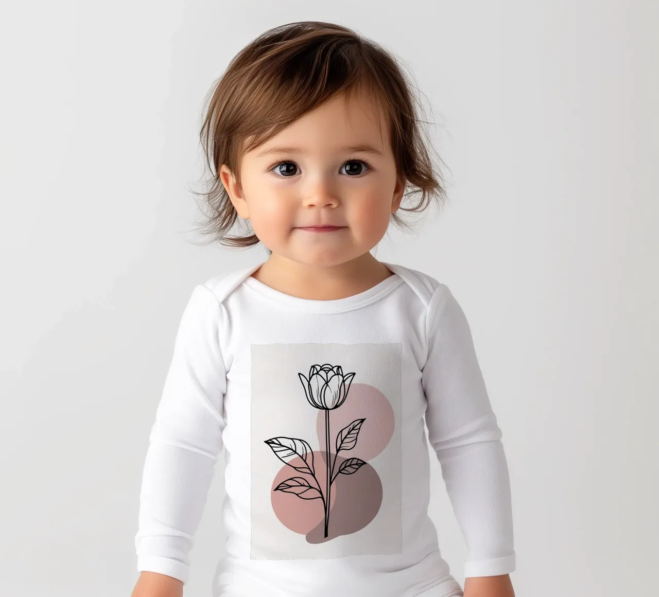 Tulipano minimalista in line art con forme geometriche astratte body neonato maniche lunghe da Bloom And Brush