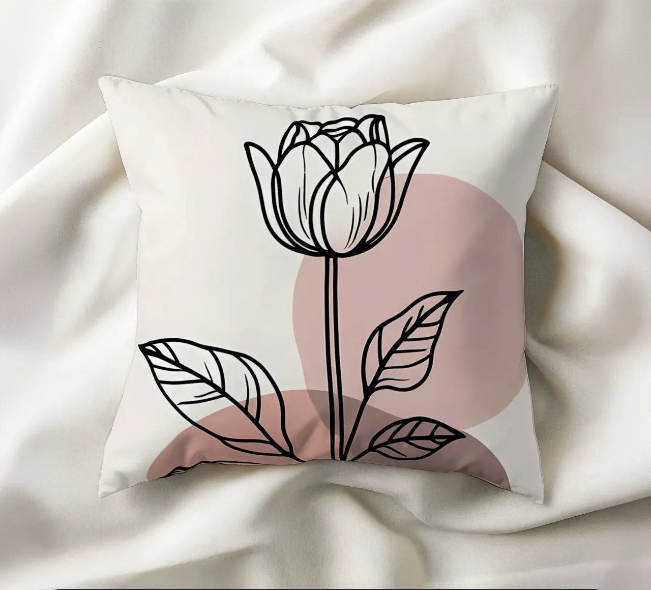 Tulipano minimalista in line art con forme geometriche astratte cuscino da Bloom And Brush
