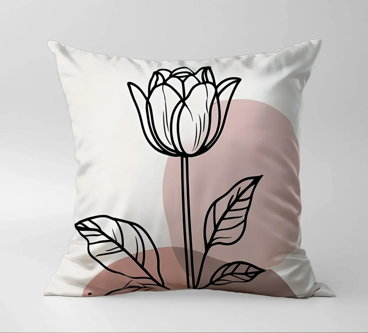 Tulipano minimalista in line art con forme geometriche astratte cuscino da Bloom And Brush