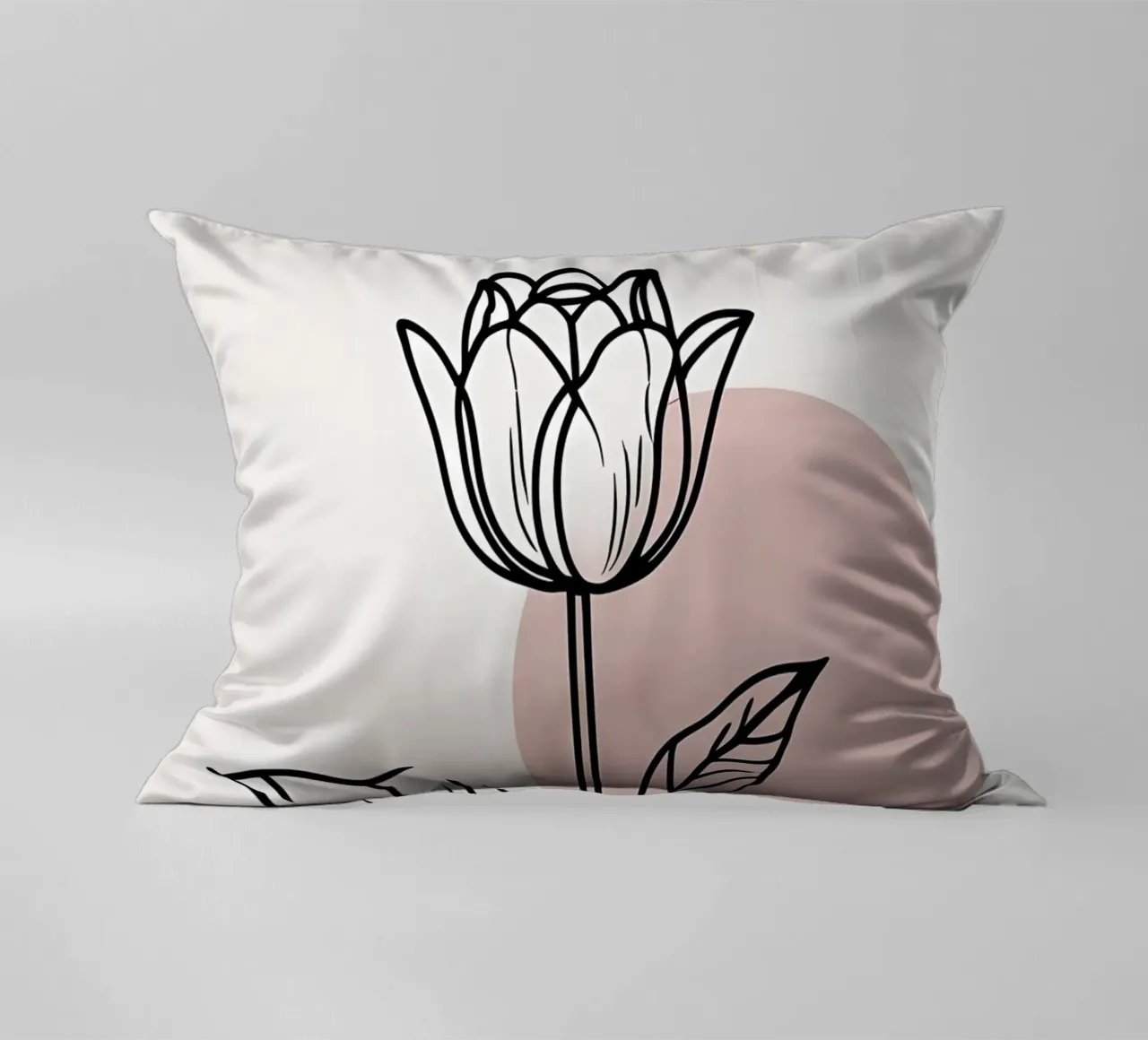 Tulipano minimalista in line art con forme geometriche astratte cuscino da Bloom And Brush