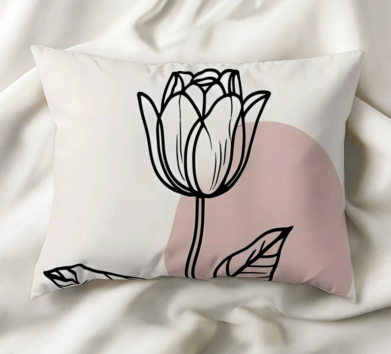 Tulipano minimalista in line art con forme geometriche astratte cuscino da Bloom And Brush