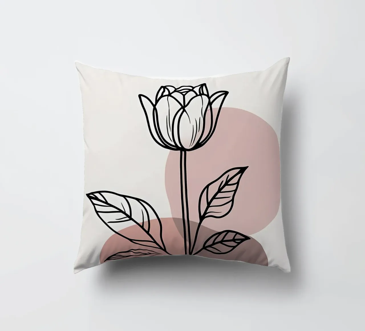 Tulipano minimalista in line art con forme geometriche astratte cuscino da Bloom And Brush