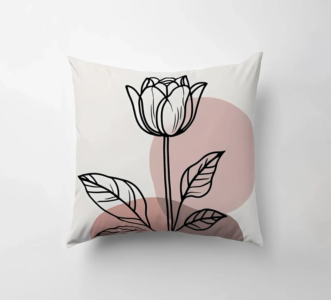 Tulipano minimalista in line art con forme geometriche astratte cuscino da Bloom And Brush