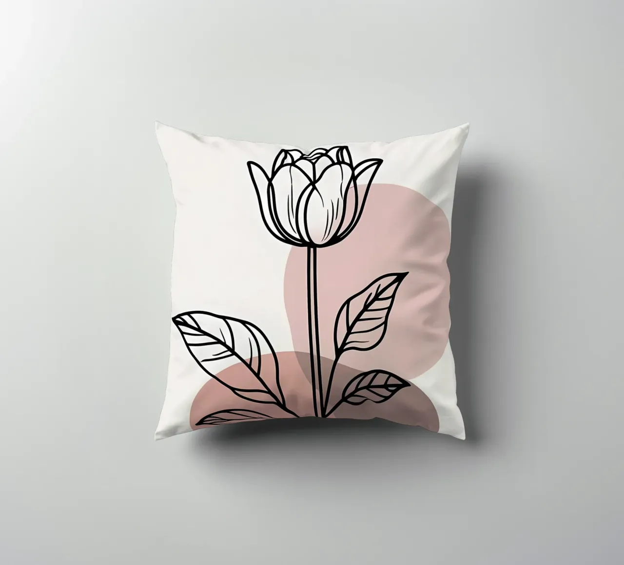 Tulipano minimalista in line art con forme geometriche astratte cuscino da Bloom And Brush