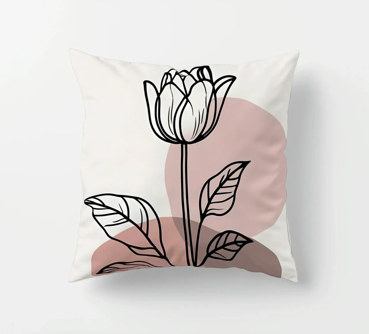 Tulipano minimalista in line art con forme geometriche astratte cuscino da Bloom And Brush