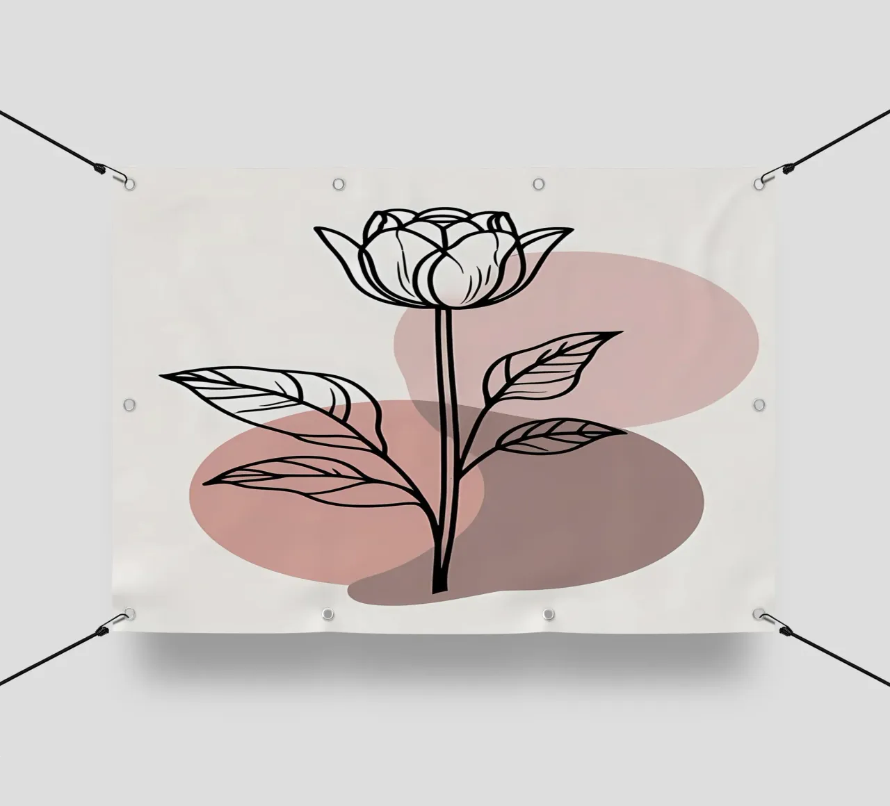 Tulipano minimalista in line art con forme geometriche astratte telo in pvc da Bloom And Brush